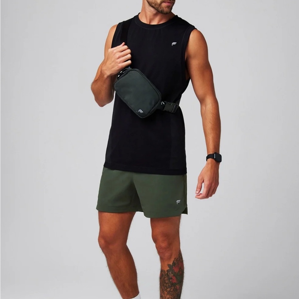 Men’s Fabletics 5” The One Athletic Workout Shorts, green, unlined, Size XL